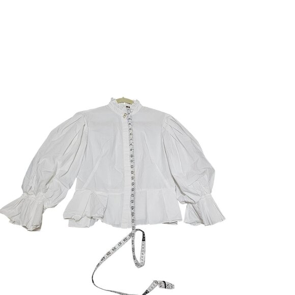 Beulah White Cotton Ruffled Blouse With Puff Sleeves & Pearl Button Accents Size - Picture 6 of 7
